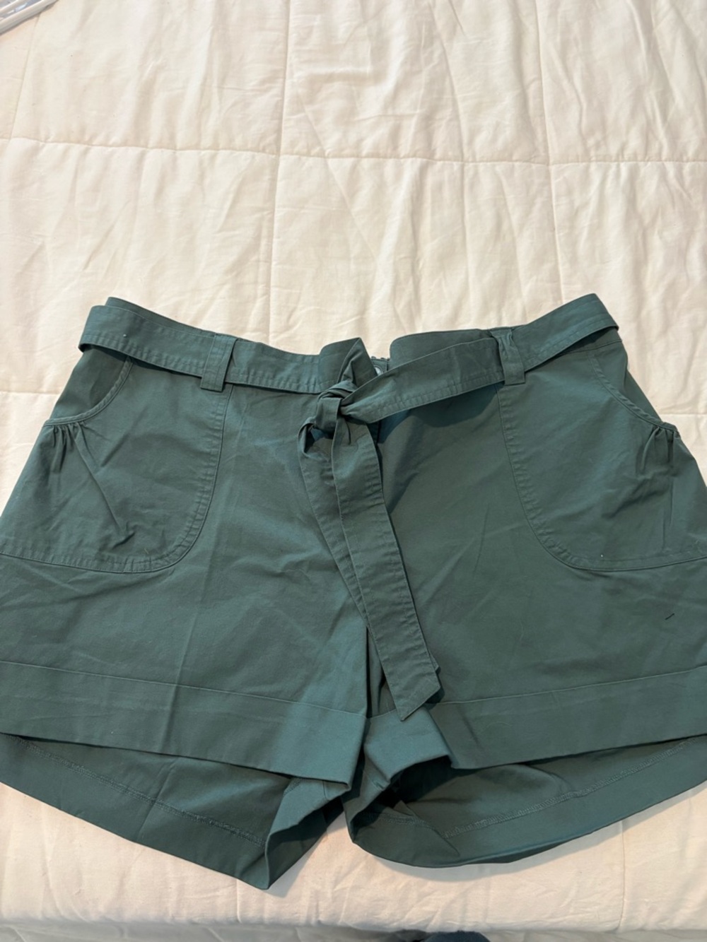 Liz Lange Forest Green High-Waist Tie-Belt Cotton Shorts